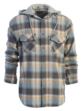 Gioberti Men's Blue / Gold Removable Hoodie Plaid Checkered Flannel Button Down Shirt