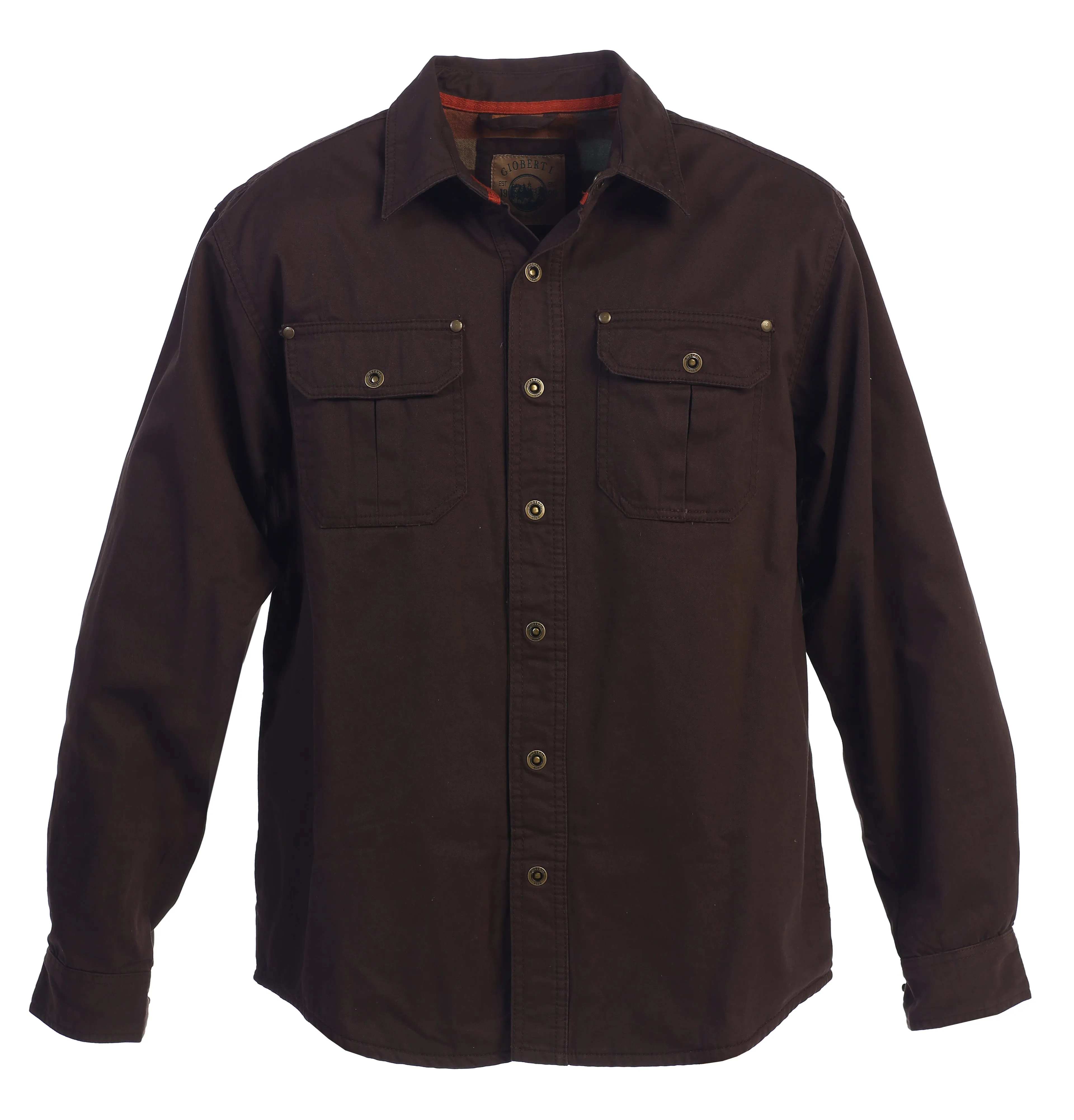 Gioberti Men's Brown Cotton Brushed and Soft Twill Shirt Jacket with Flannel Lining