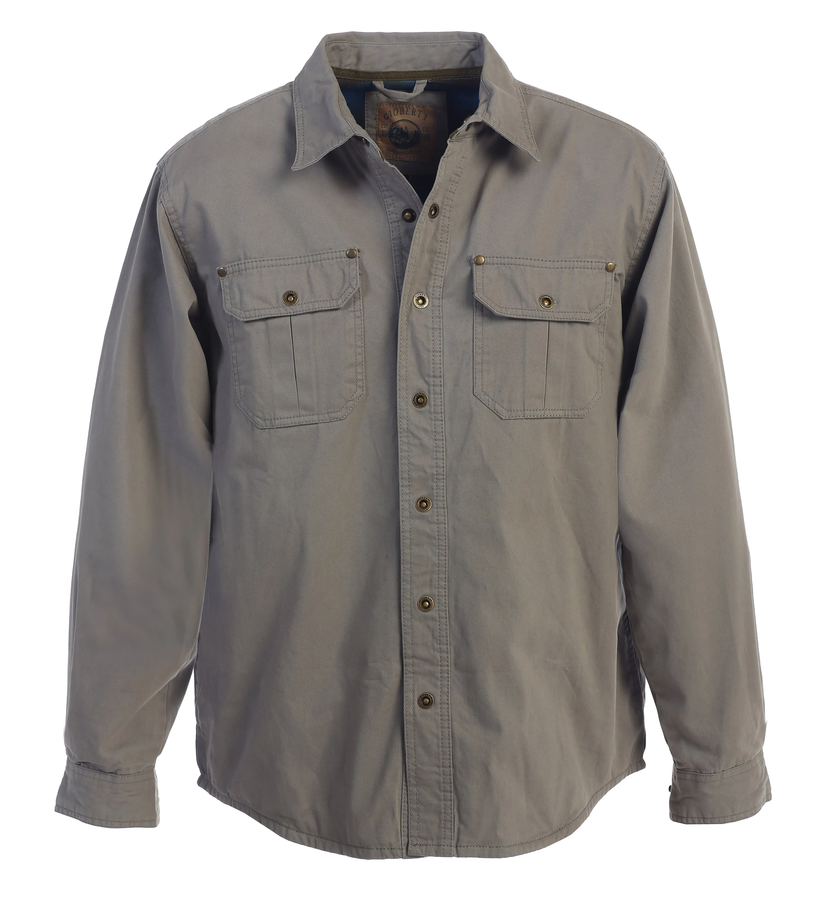 Gioberti Men's Gray Cotton Brushed and Soft Twill Shirt Jacket with Flannel Lining