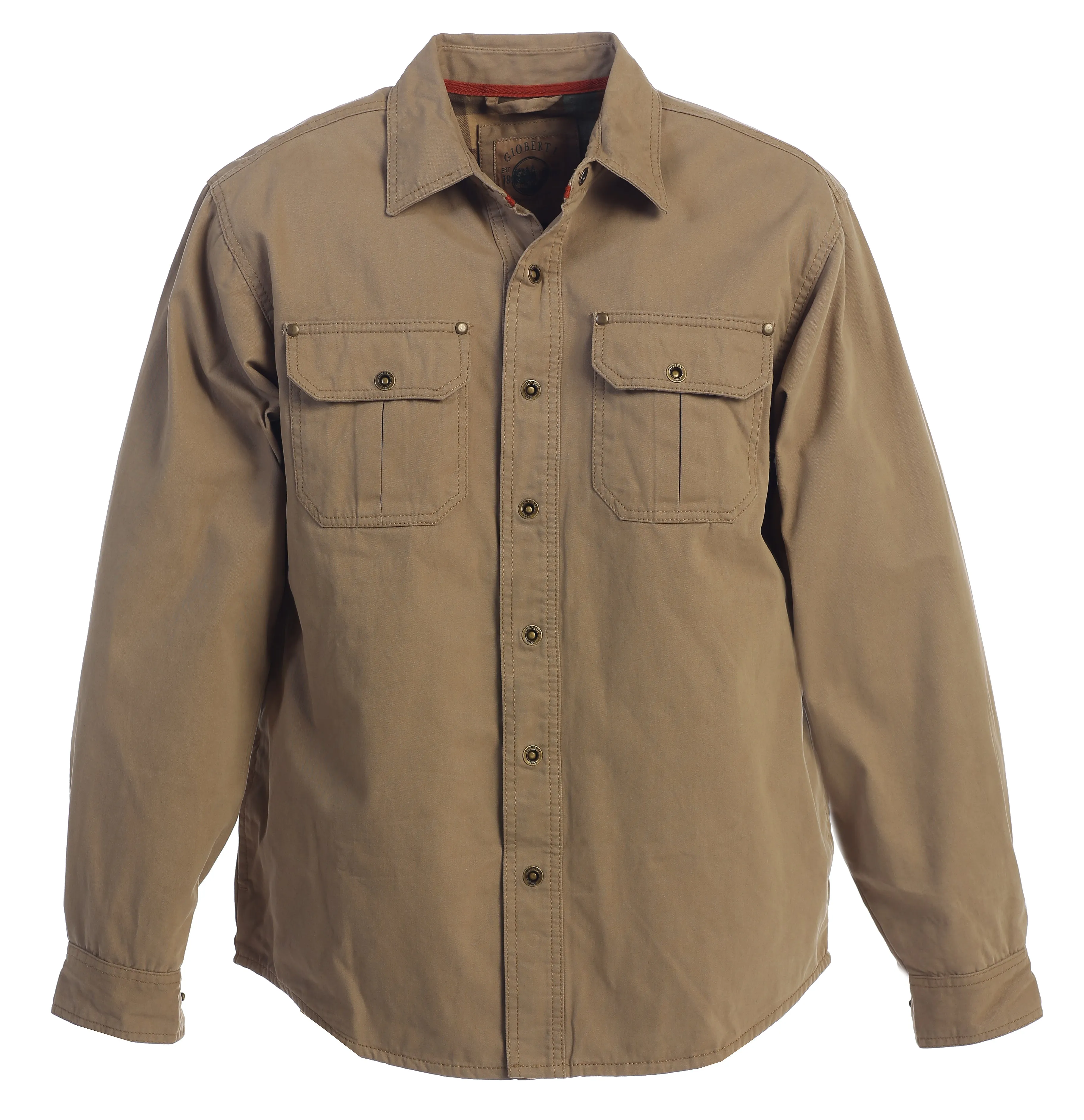 Gioberti Men's Khaki Cotton Brushed and Soft Twill Shirt Jacket with Flannel Lining