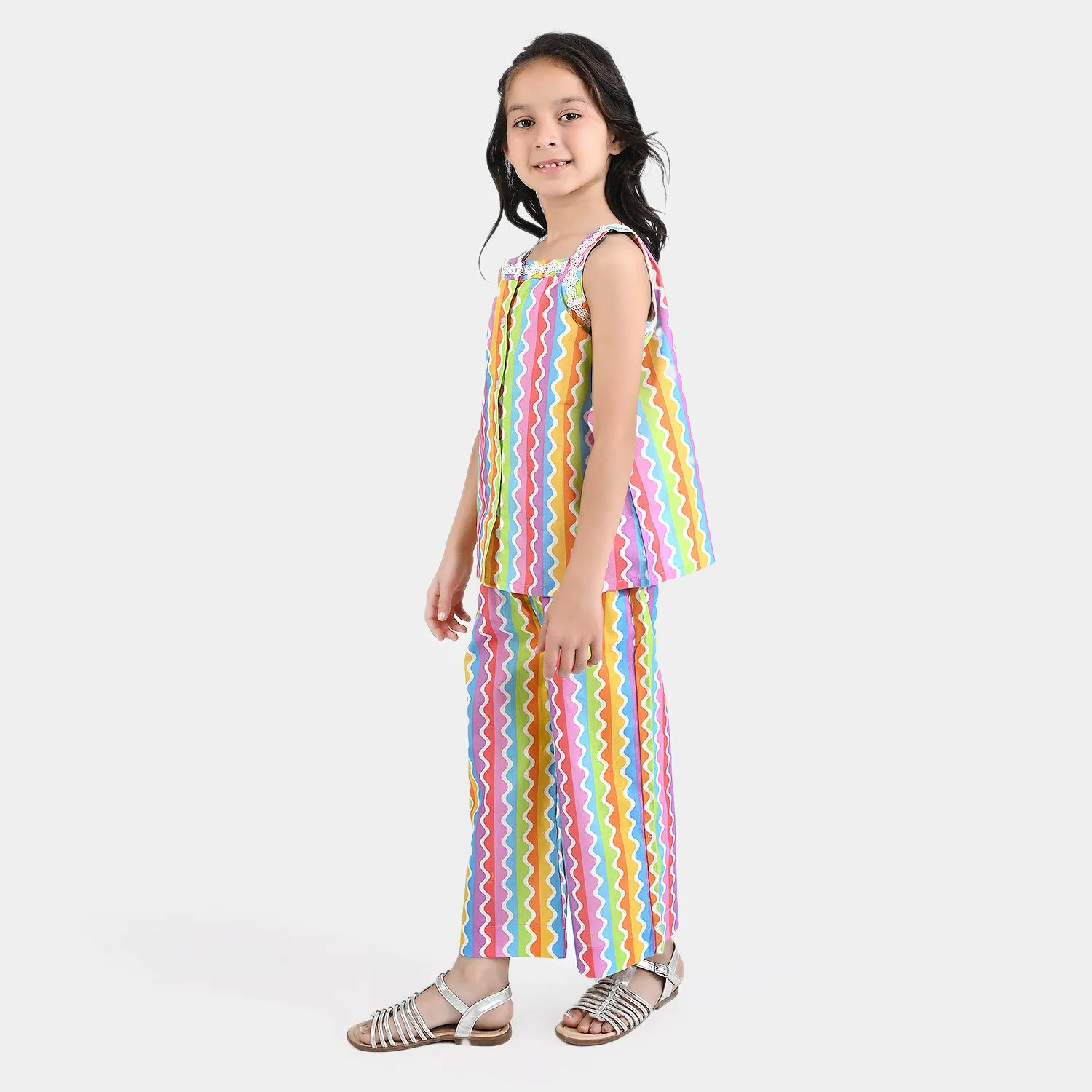 Girls Cotton Poplin Co-ord Zigzag Fusion-Multi