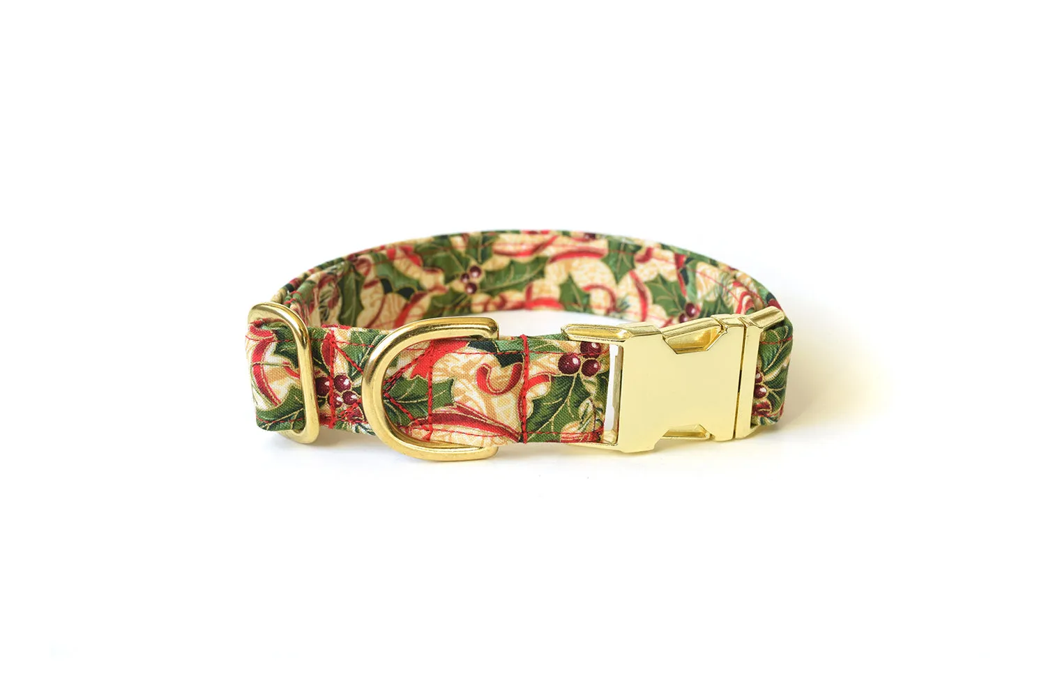 Gold, Red & Green Holly Christmas Dog Collar