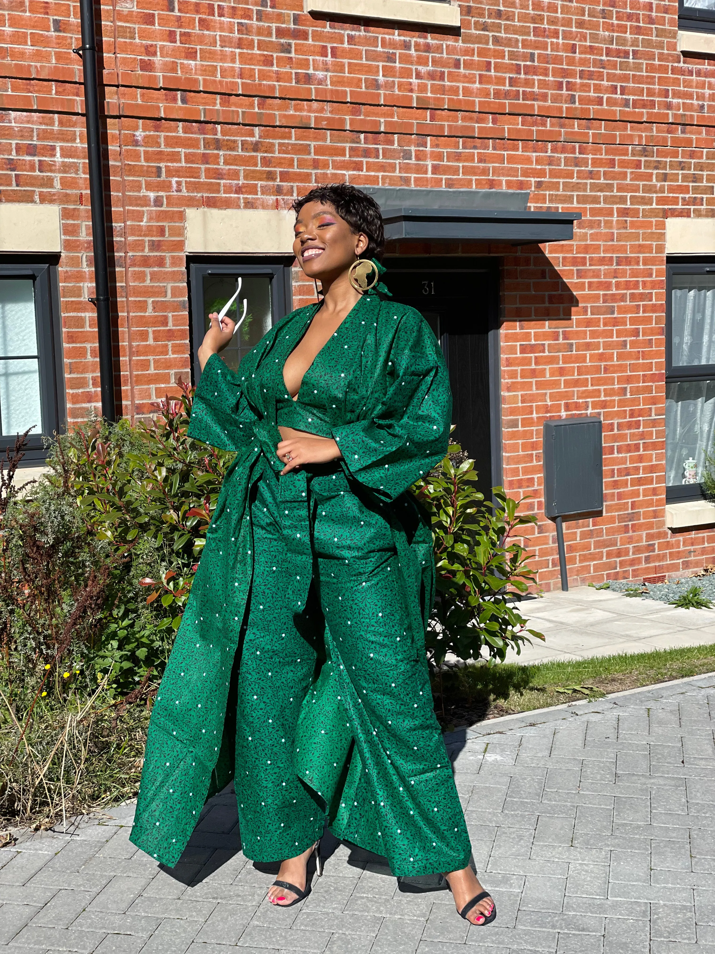 Goldy Ankara Kimono Jacket | Green African Print