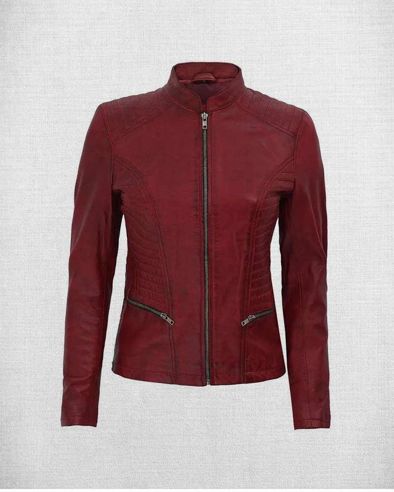 Gorgeous Burgundy Leather Biker Jacket