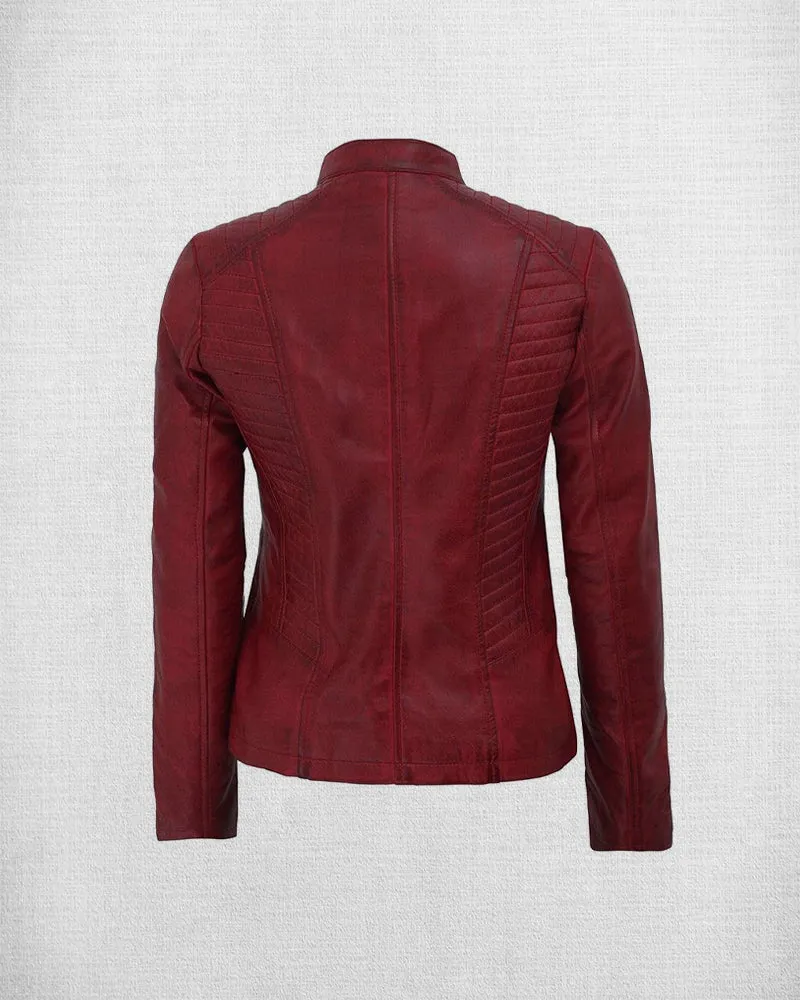 Gorgeous Burgundy Leather Biker Jacket