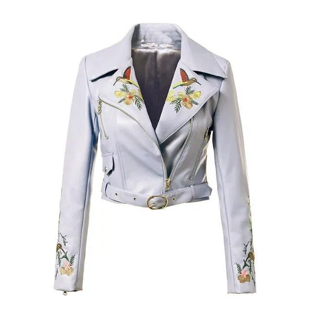 Gothic Chic Cool Floral Embroidery PU Jackets