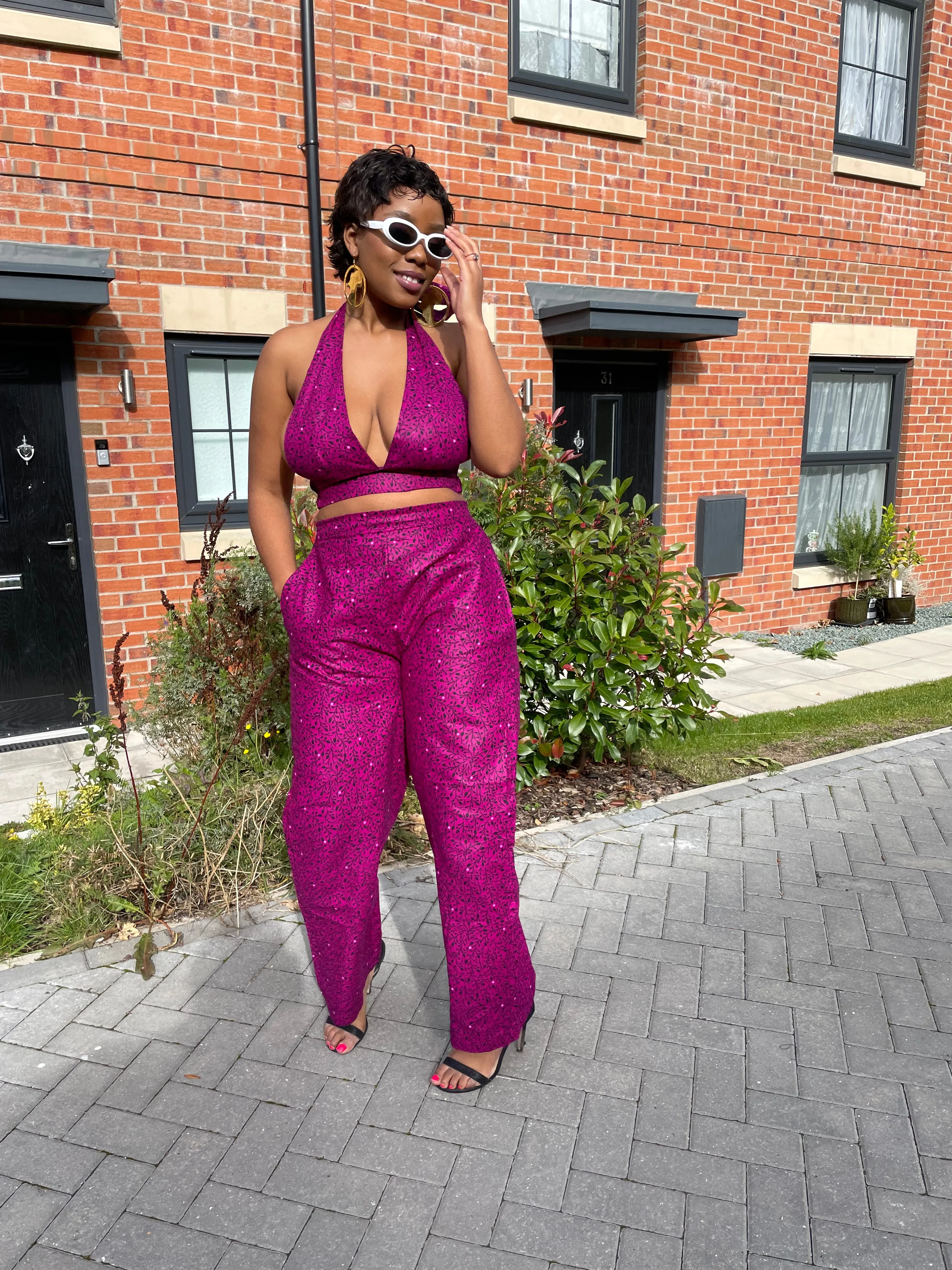 Gracie Ankara High Waisted Trouser | Fuchsia Pink African Print