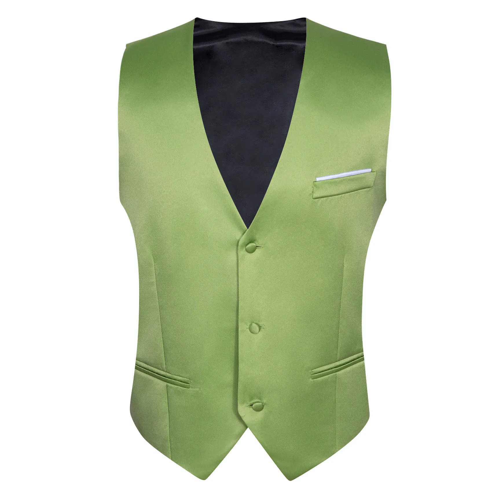 Grass Green Solid Satin Men's V-Neck Business Vest