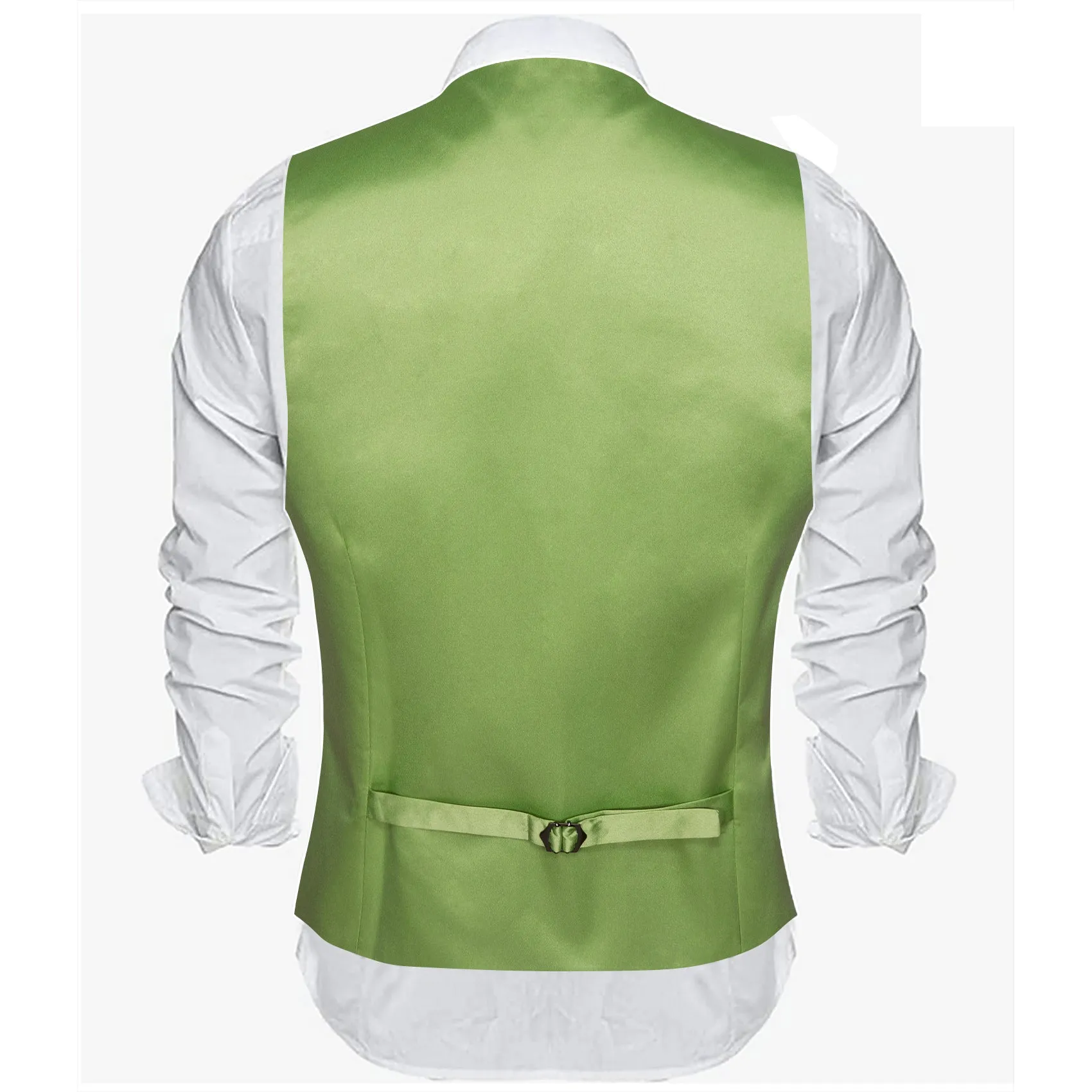 Grass Green Solid Satin Men's V-Neck Business Vest