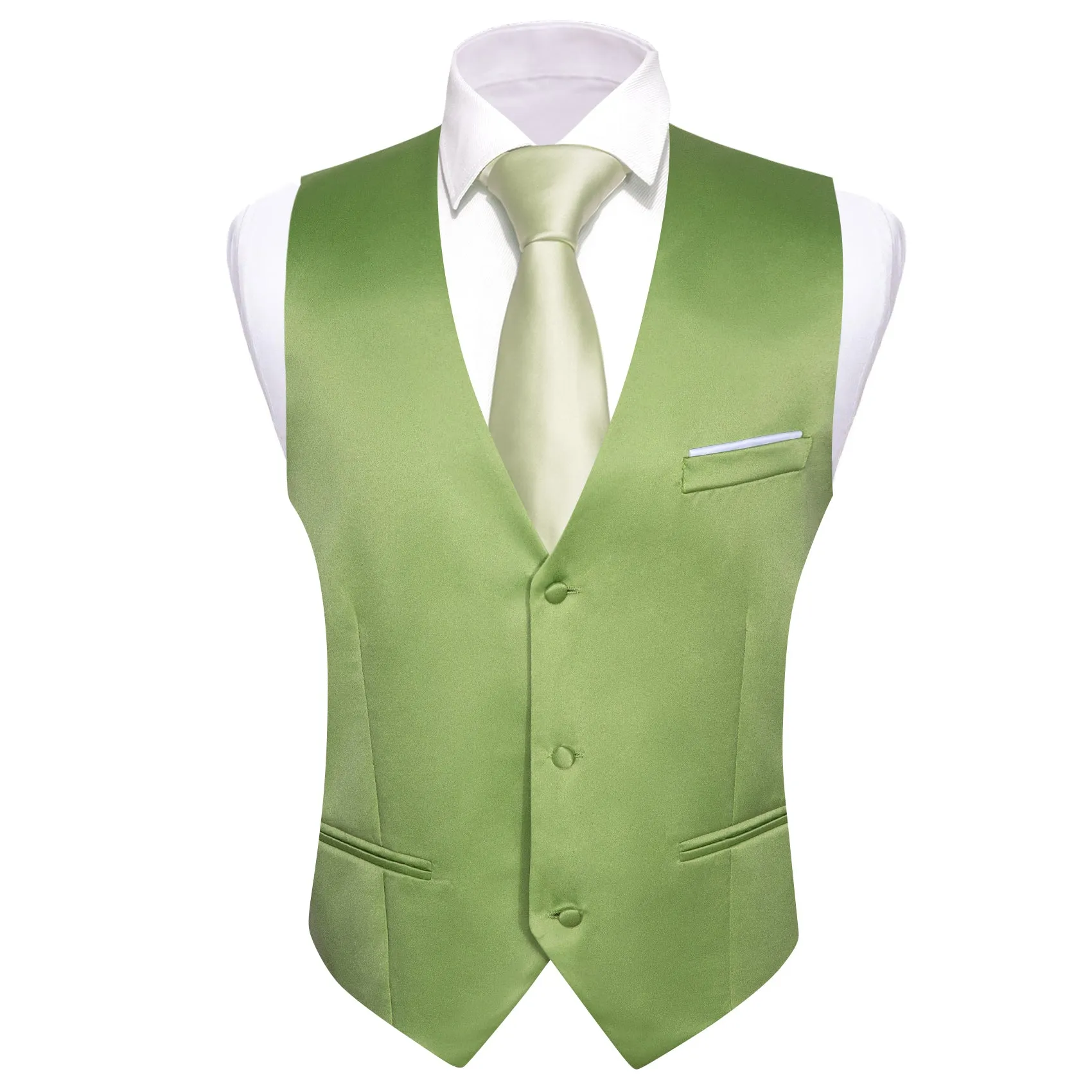 Grass Green Solid Satin Men's V-Neck Business Vest