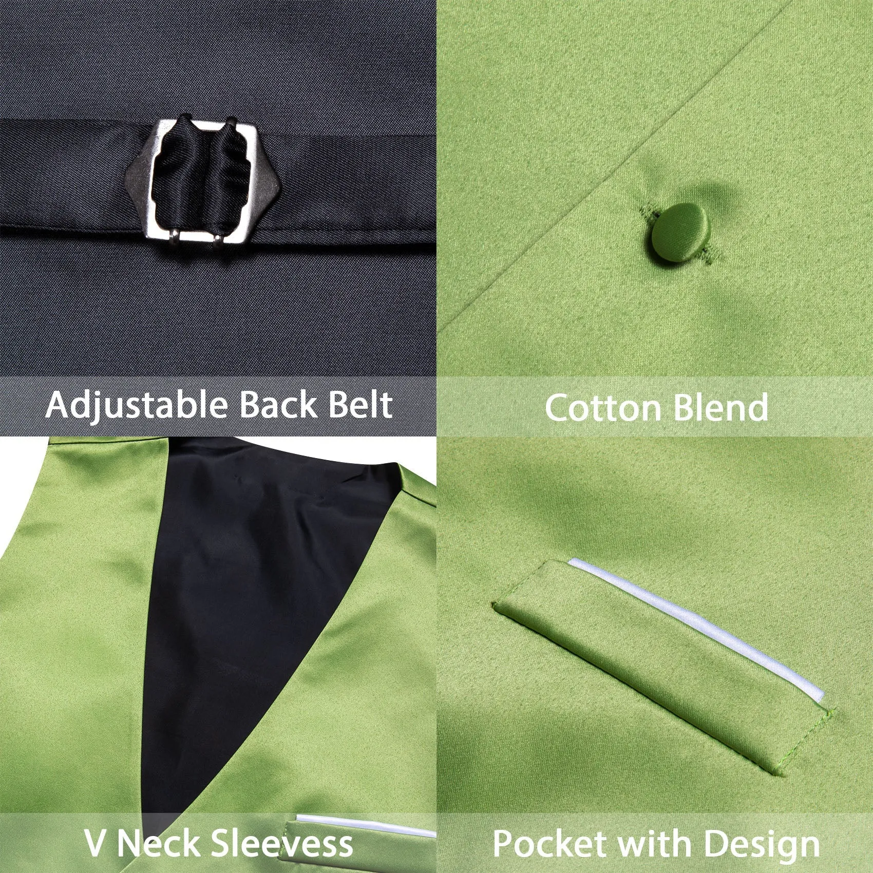 Grass Green Solid Satin Men's V-Neck Business Vest