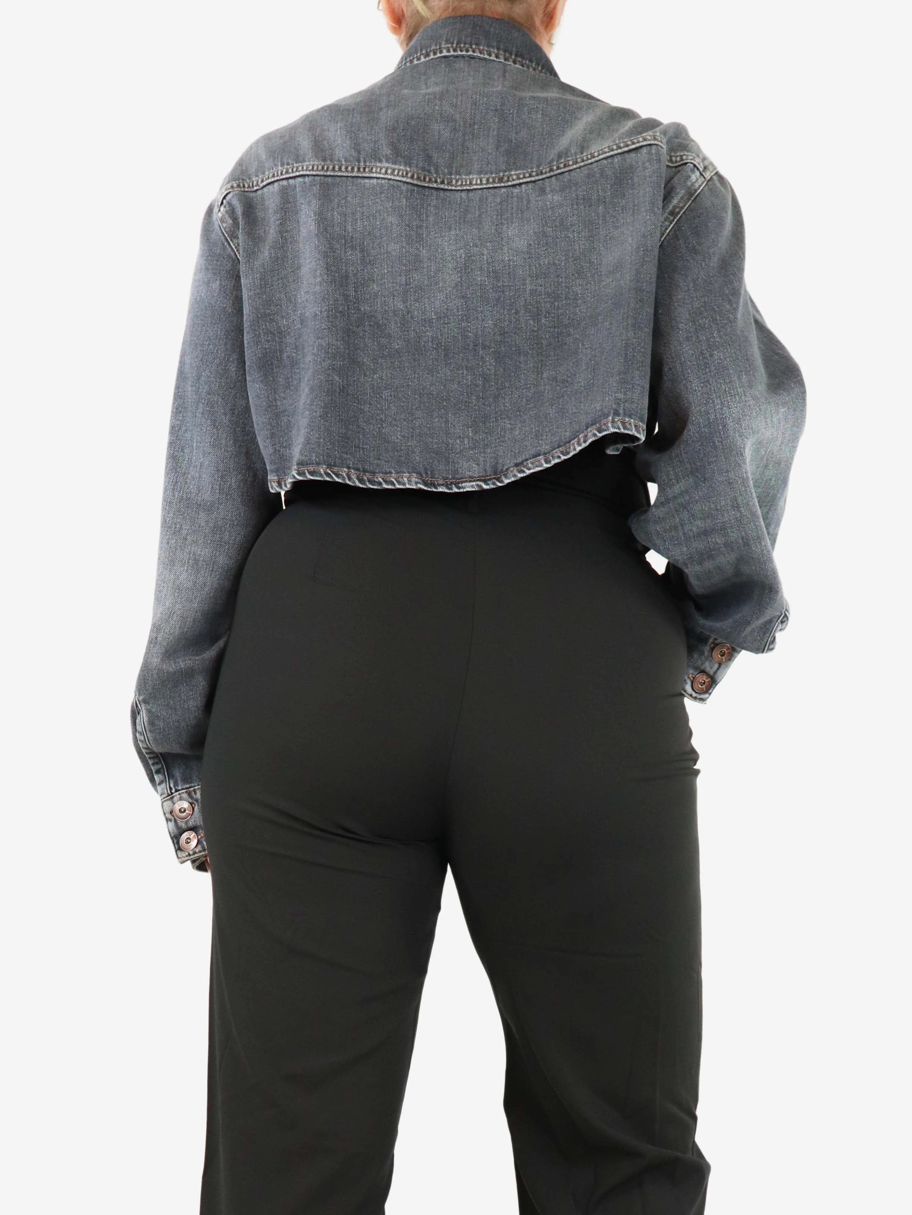 Grey super cropped denim jacket - size L