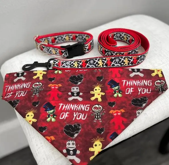 Halloween Spooky Doll Dog Collar and Leash Set - Matching Collar, Leash, and Bandana - Halloween Dog Collar and Leash Dog Collar Set