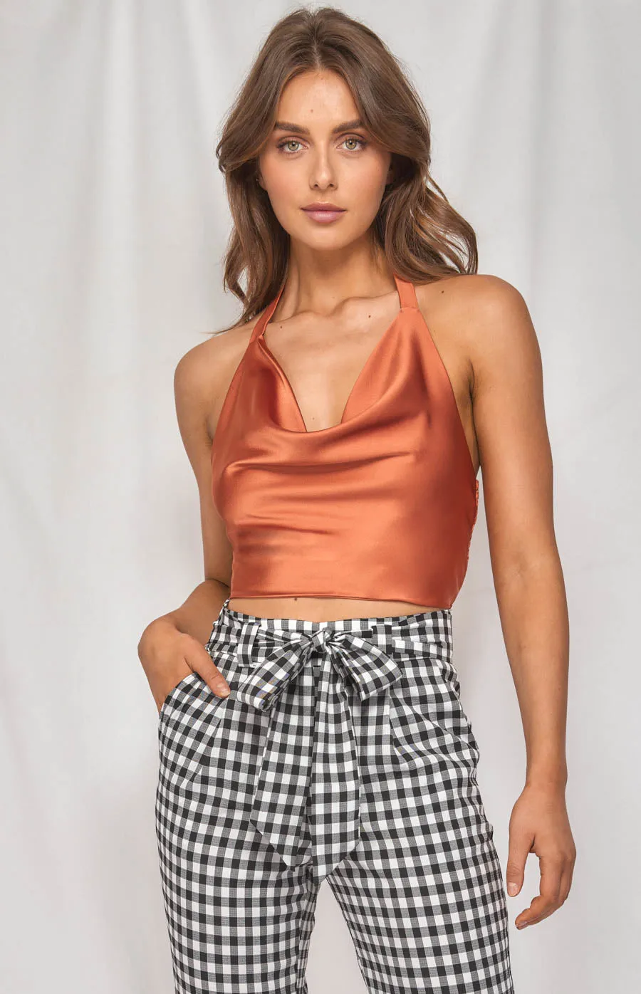 Halter Cowl Neck Satin Cami