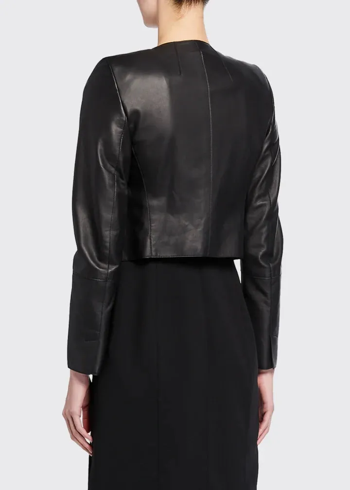 Hasso Cropped Genuine Leather Jacket by tjs