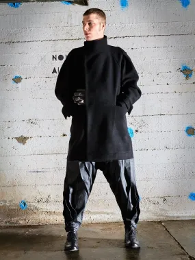 High Collar Origami Wool Coat For men/ Black