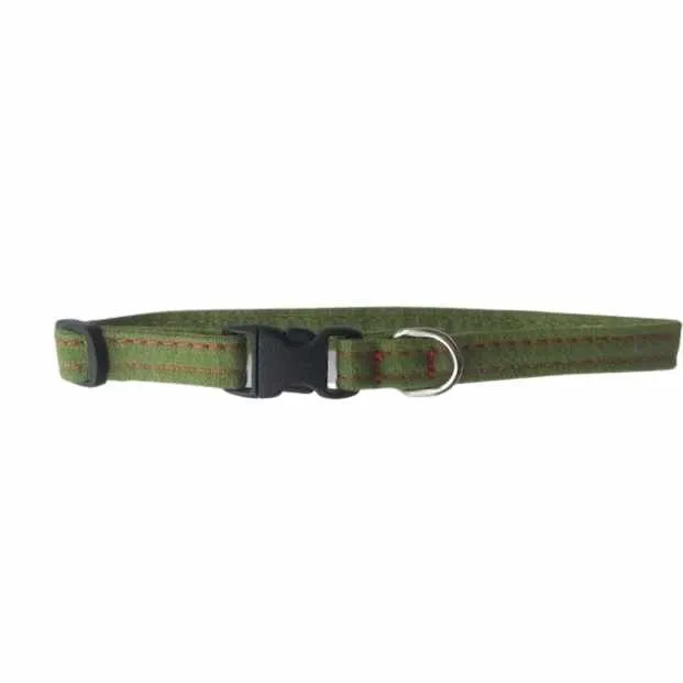 Holiday Hemp Cat Collar  Green with Red Stitching