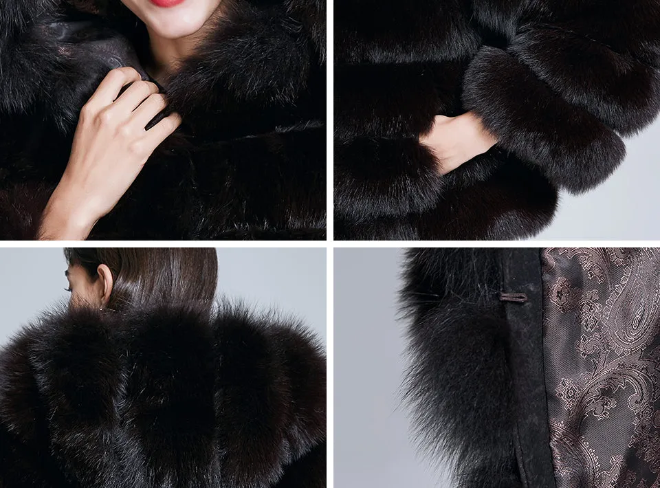 Hooded Natural Blue Fox Fur Thick Coat