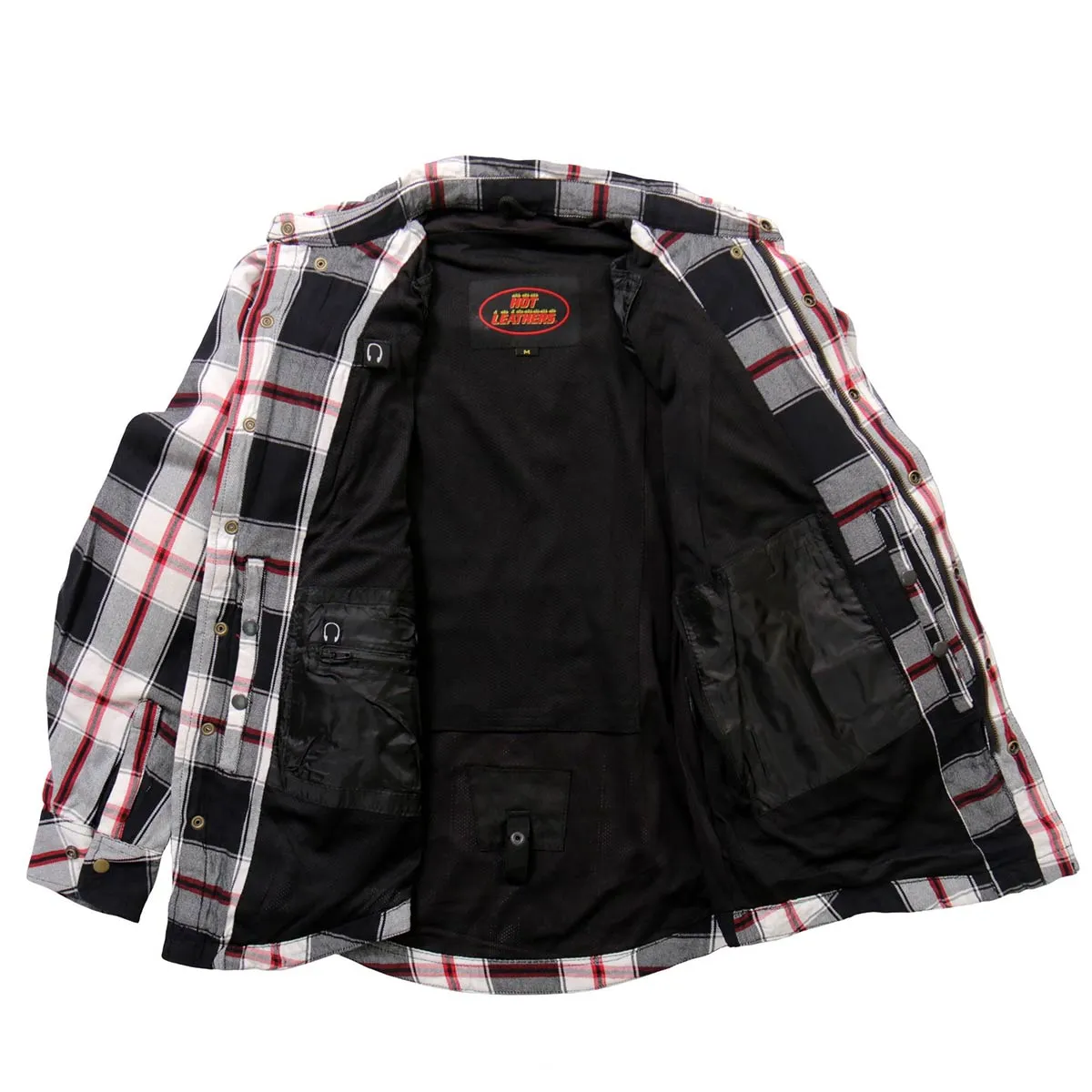 Hot Leathers JKM3001 Men's Red and White Armored Flannel Jacket