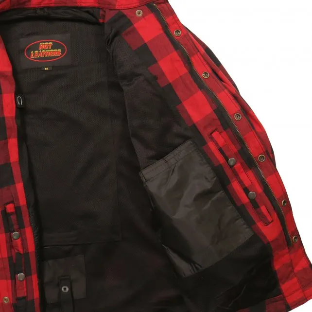 Hot Leathers JKM3003 Men's Red and Black Armored Flannel Jacket