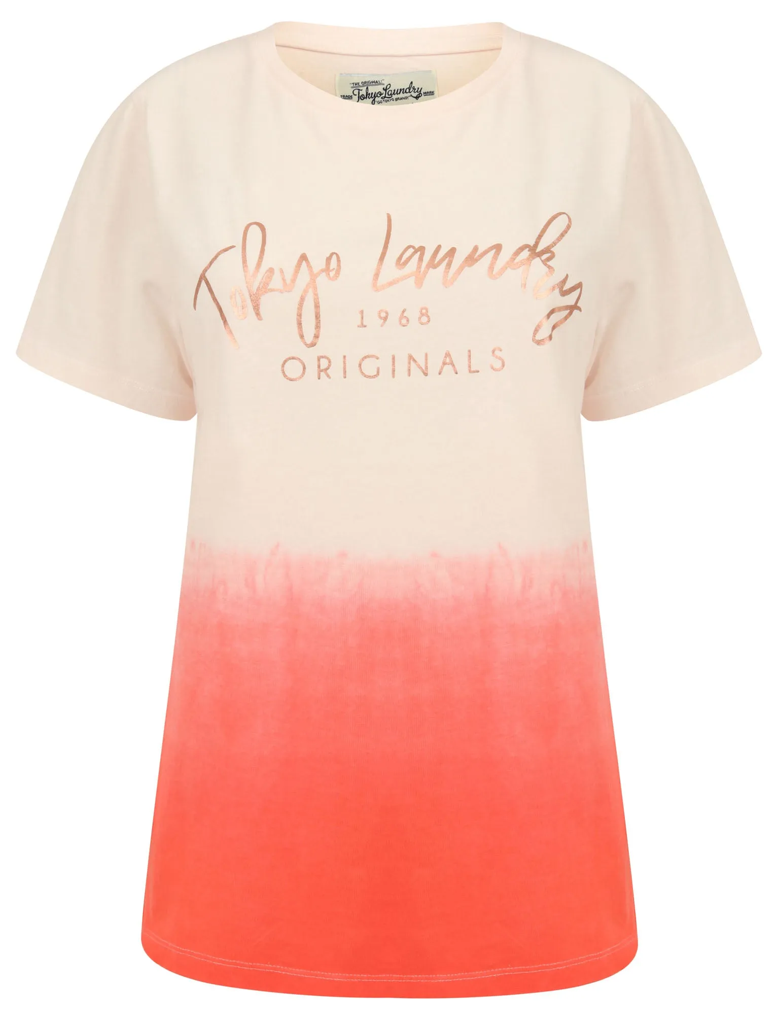 Inca Rose Gold Foil Motif Dip Dye Cotton Jersey T-Shirt in Bright White - Tokyo Laundry