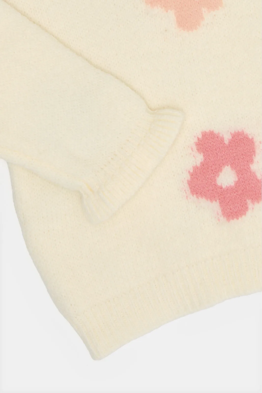 Infant Girls Ivory Flower Knitted Pullover