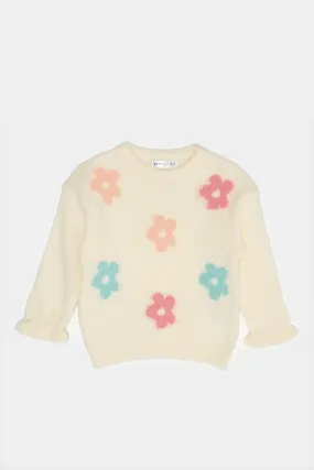 Infant Girls Ivory Flower Knitted Pullover