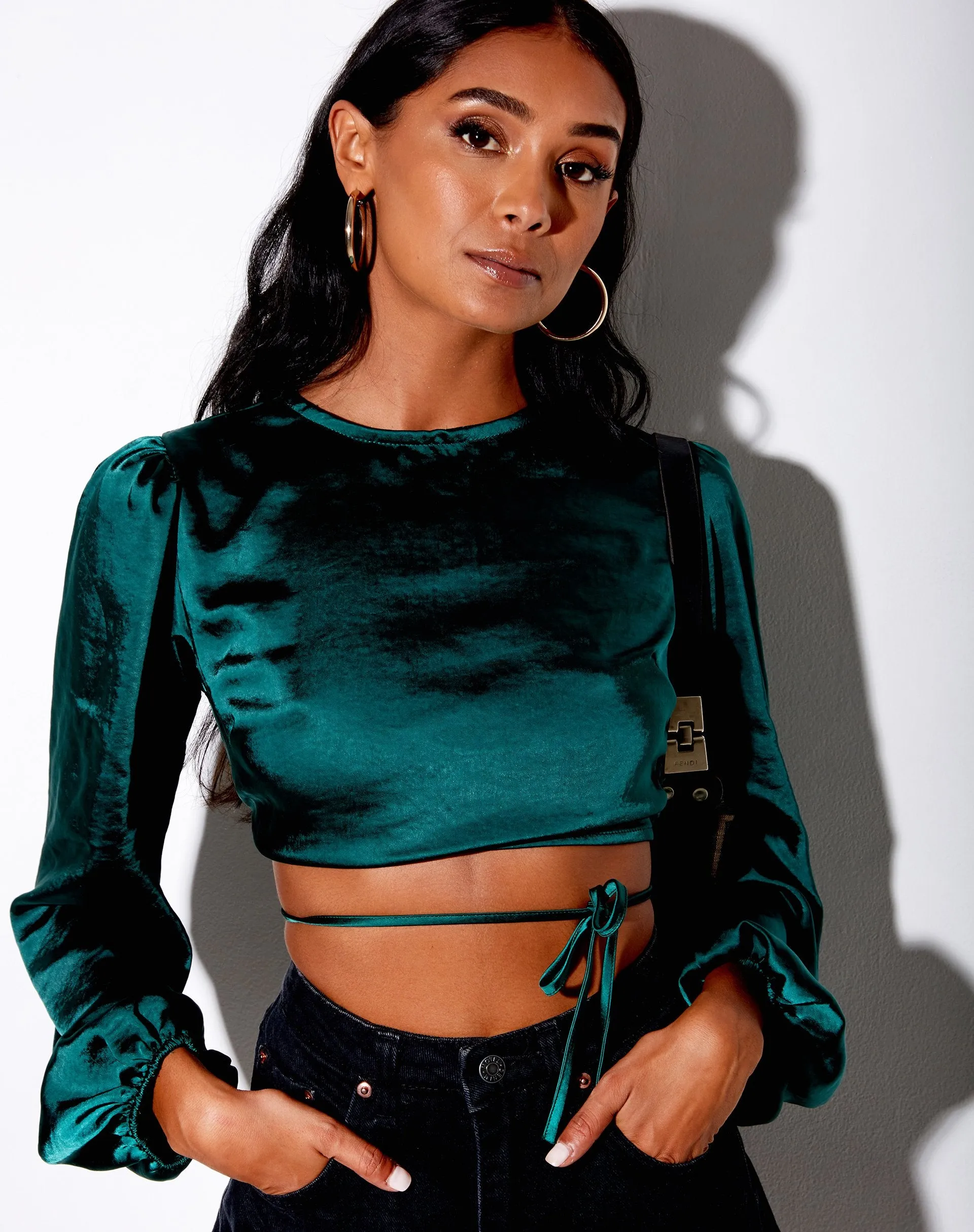 Irisia Crop Top in Satin Forest Green