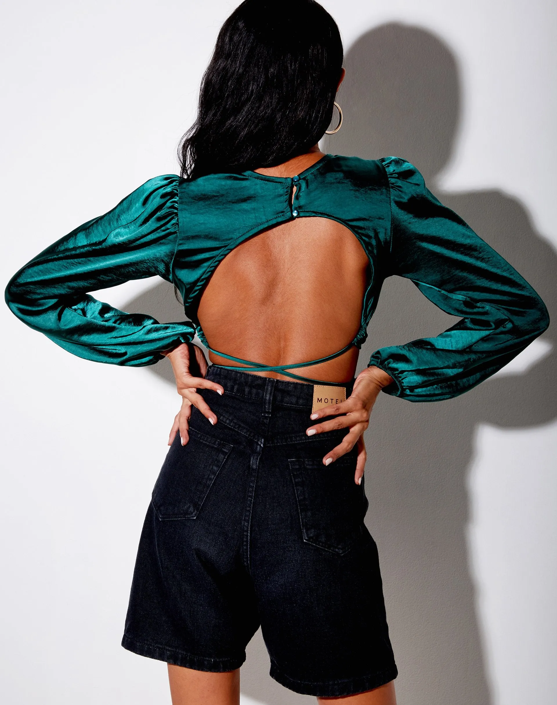 Irisia Crop Top in Satin Forest Green