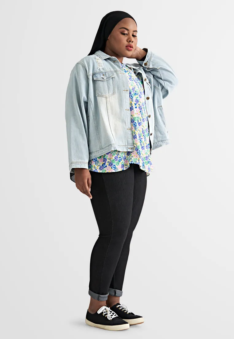 Jezebel Ripped Denim Jacket - Light Blue