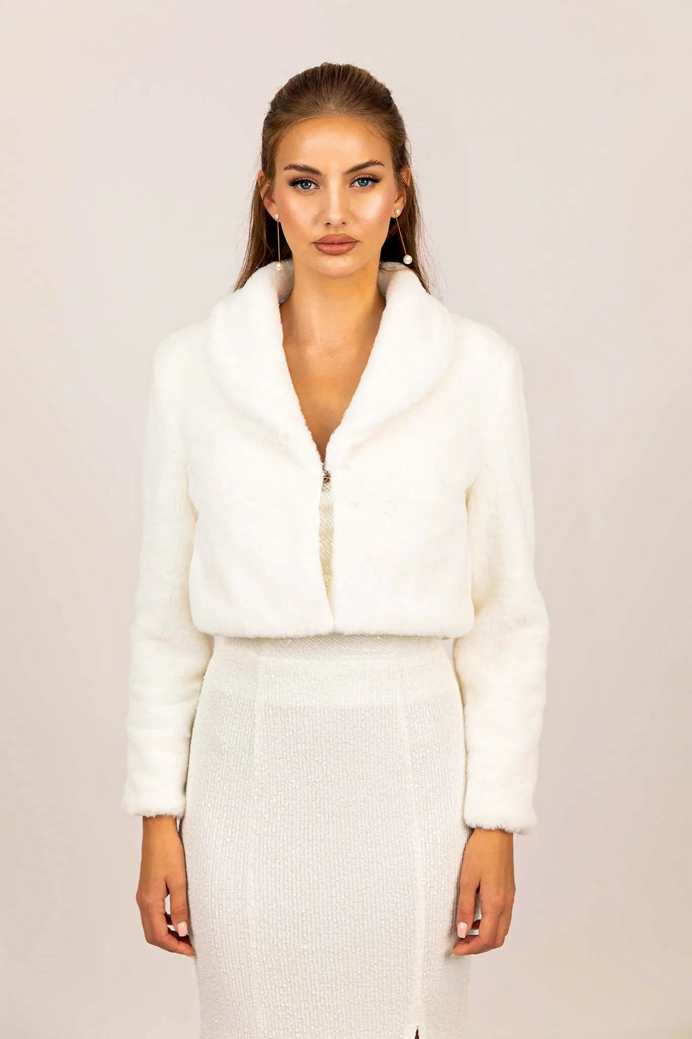 Julieta Faux Fur Collar Jacket - White