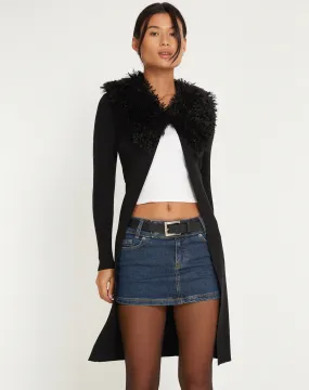 Kameo Longline Cardi in Black with Afghan Fur