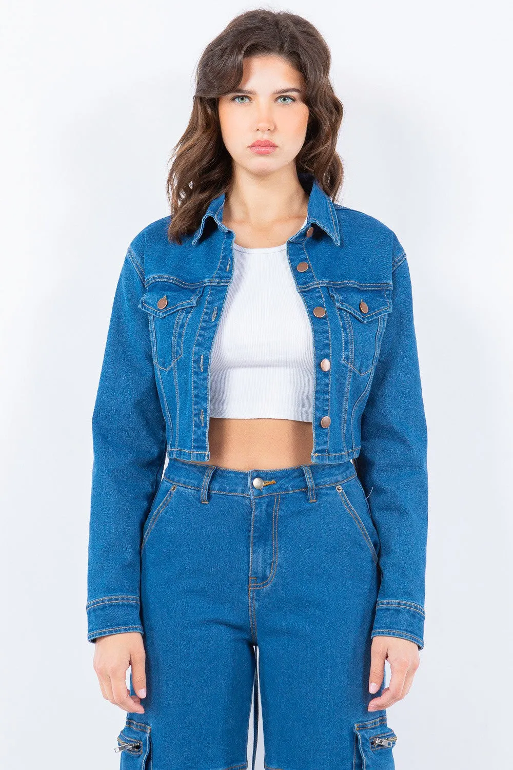 Laced Back Cropped Denim Jacket