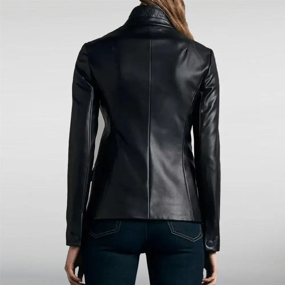 Lade Slim Black Leather Coat