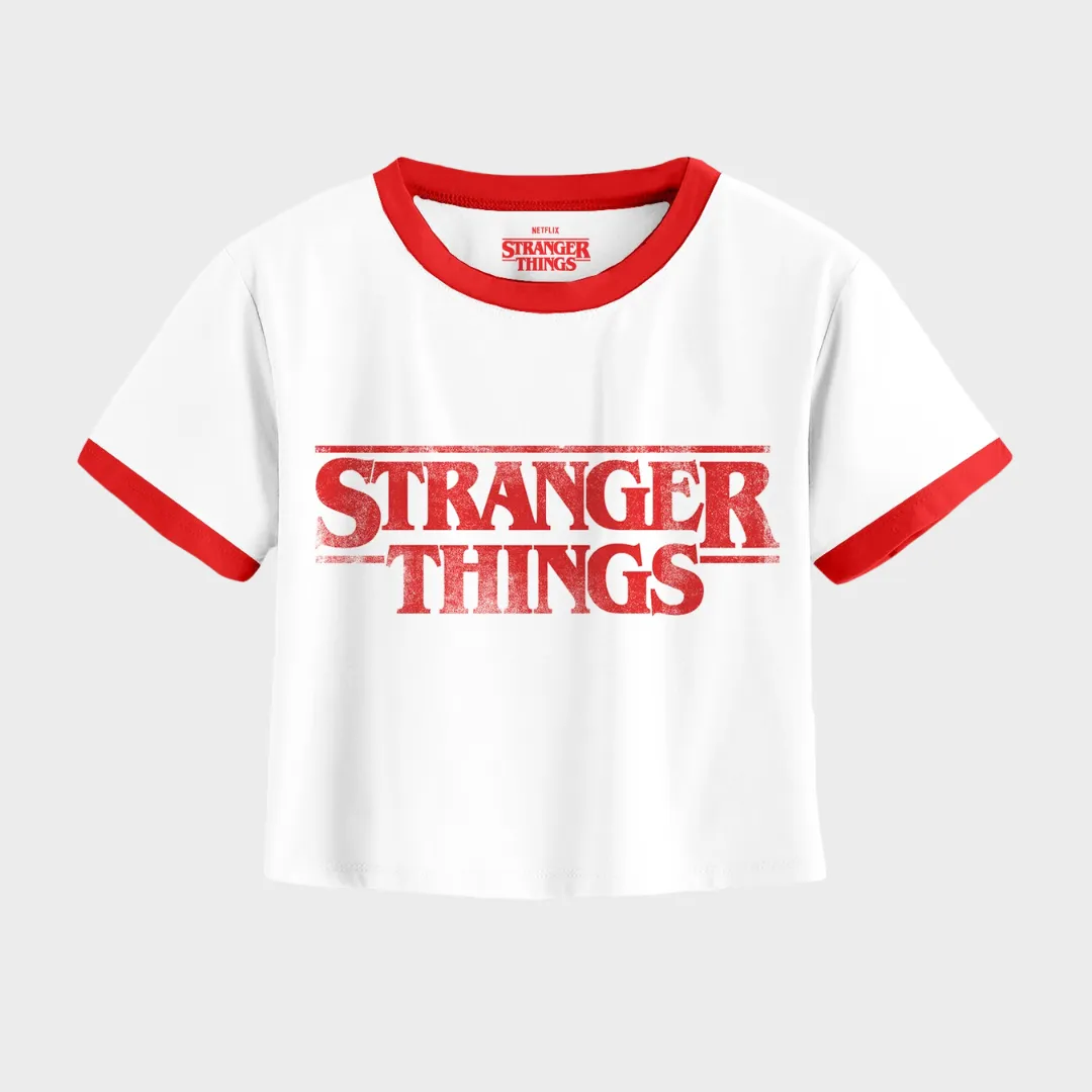 Ladies Stranger Things Logo Cropped T-Shirt