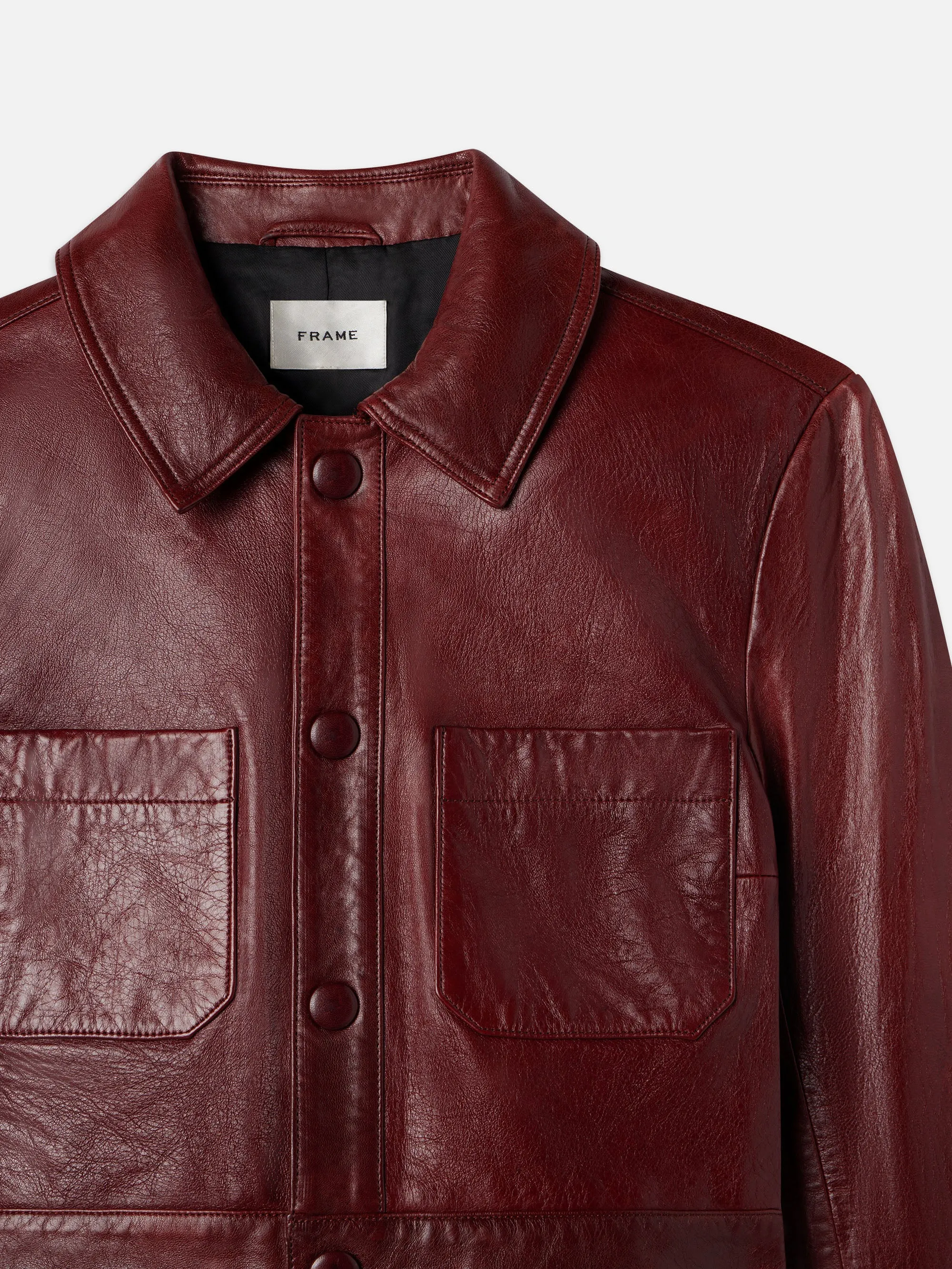 Leather Button Front Jacket -- Syrah Red