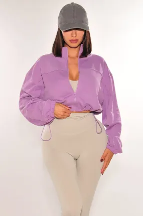 Lilac Drawstring Cropped Jacket