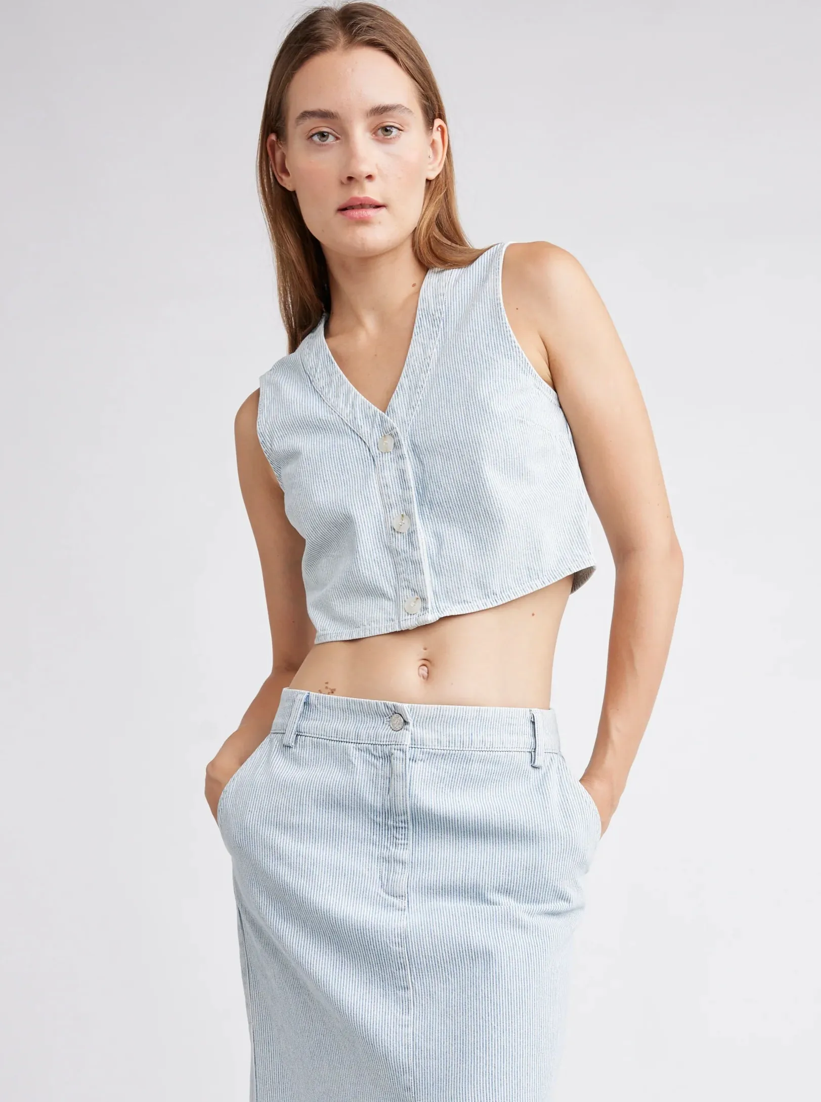 Lin Crop Denim Vest