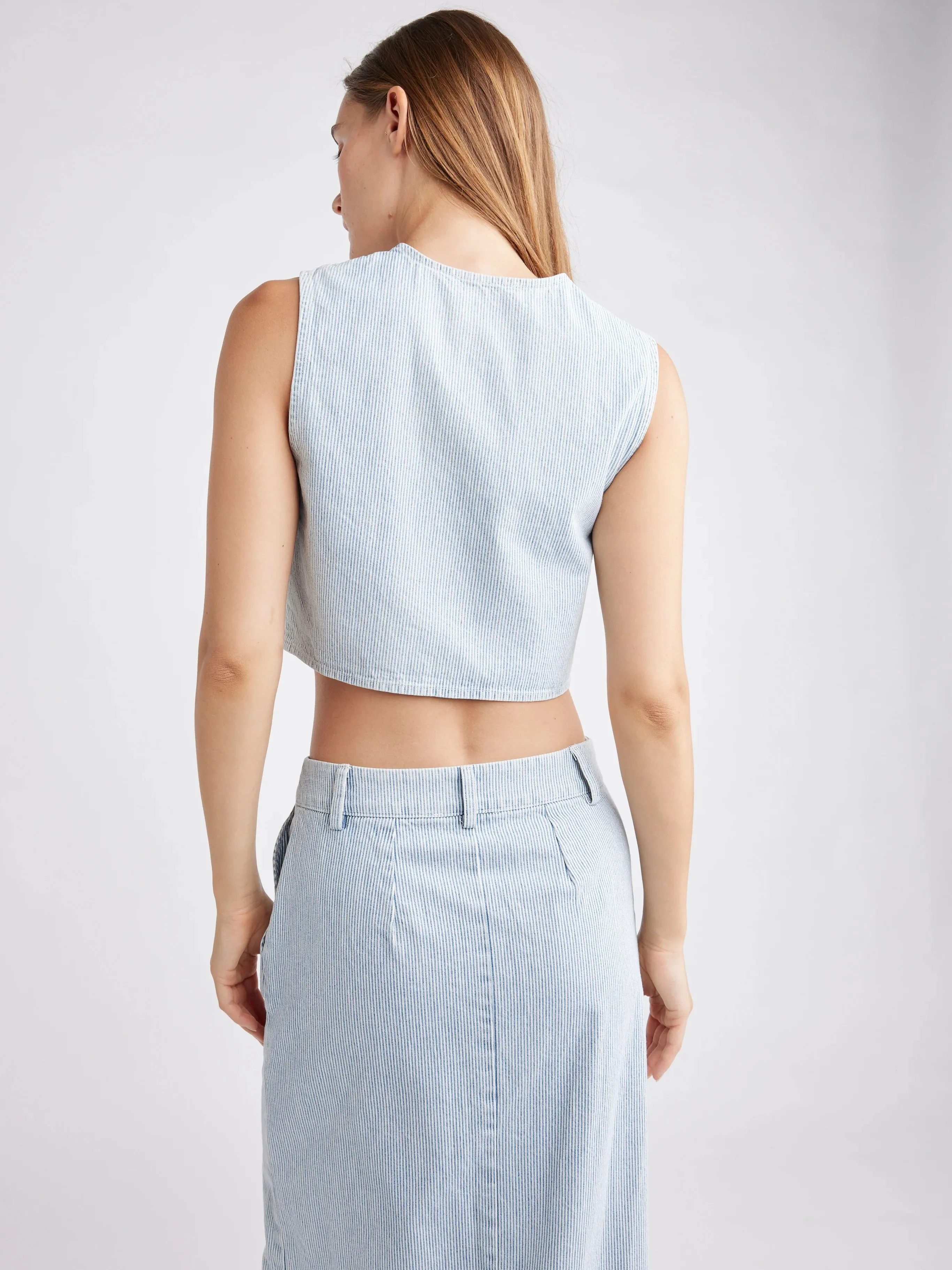 Lin Crop Denim Vest