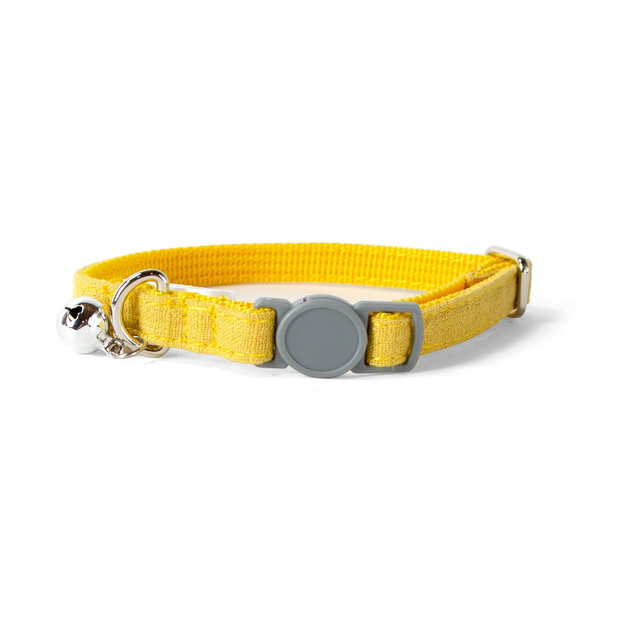 Linen Blend Adjustable Cat Collar with Breakaway Quick Release Buckle and Bell, Mustard