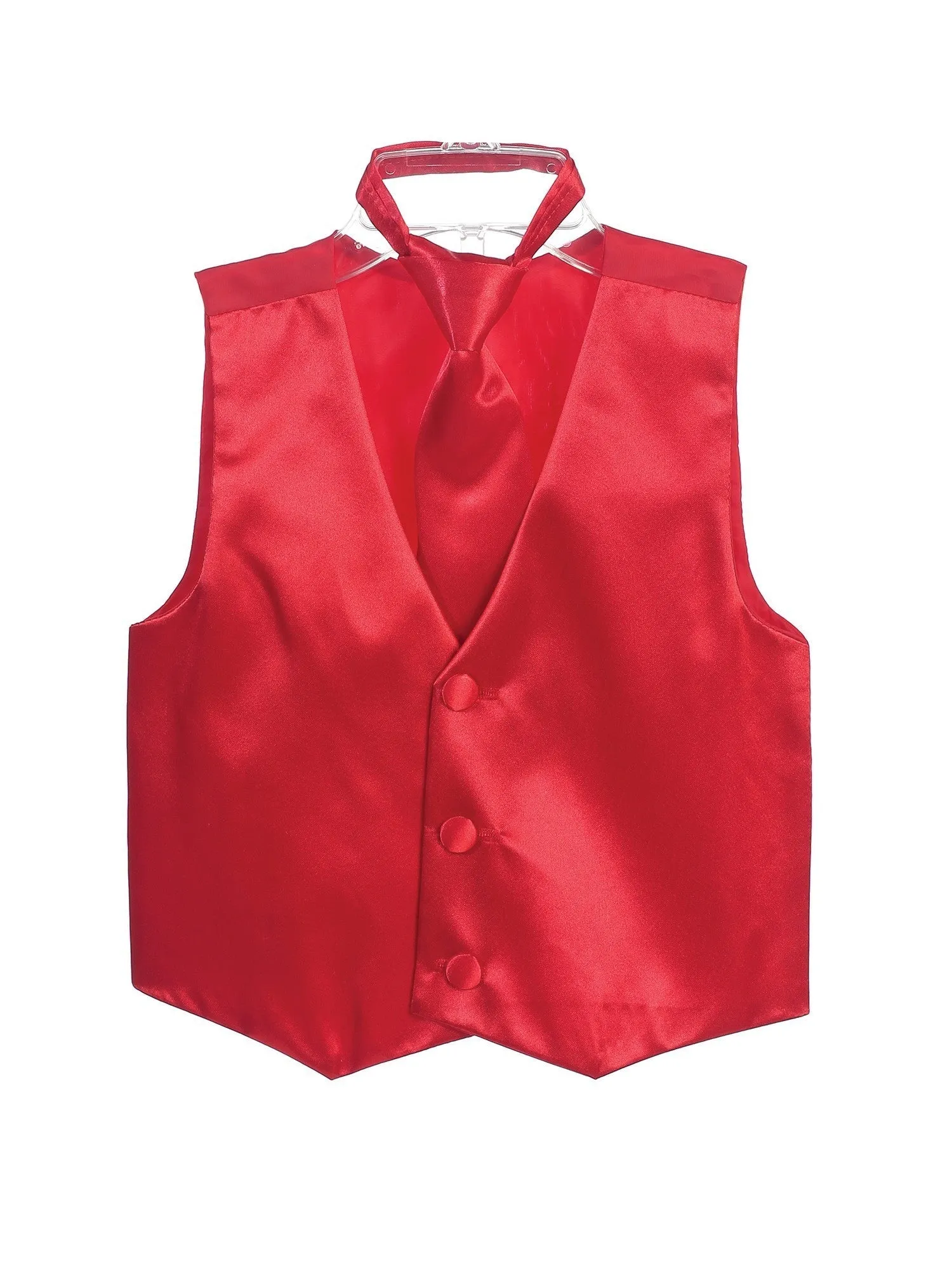 Little Boys Red Three Button Satin Vest Tie 2 Pc Set 2-6