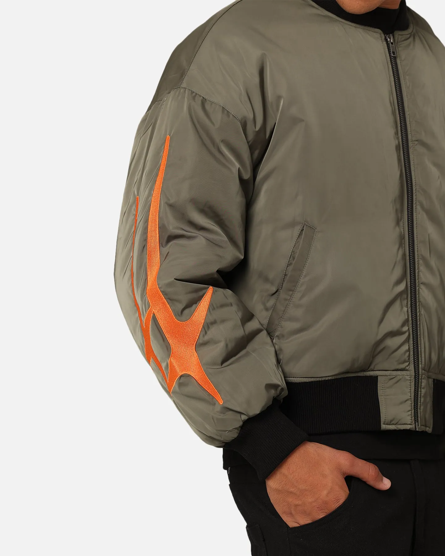 Loiter Shadow Cropped Bomber Jacket Khaki