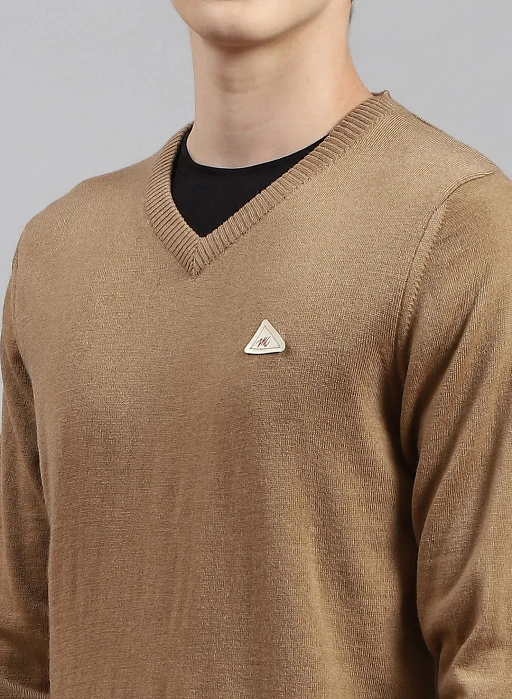 Men Beige Solid Wool blend Pullover