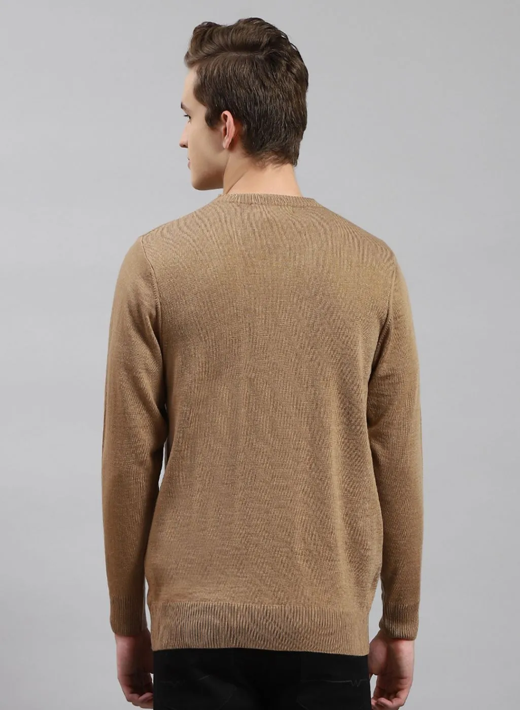 Men Beige Solid Wool blend Pullover