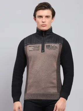 Men Black Printed Mock Neck Full Sleeve Pullover