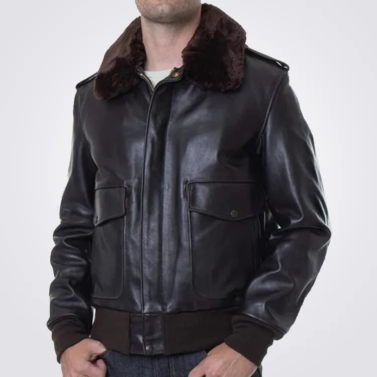 Men Brown Flying RAF A2 Leather Flight Bomber Jacket