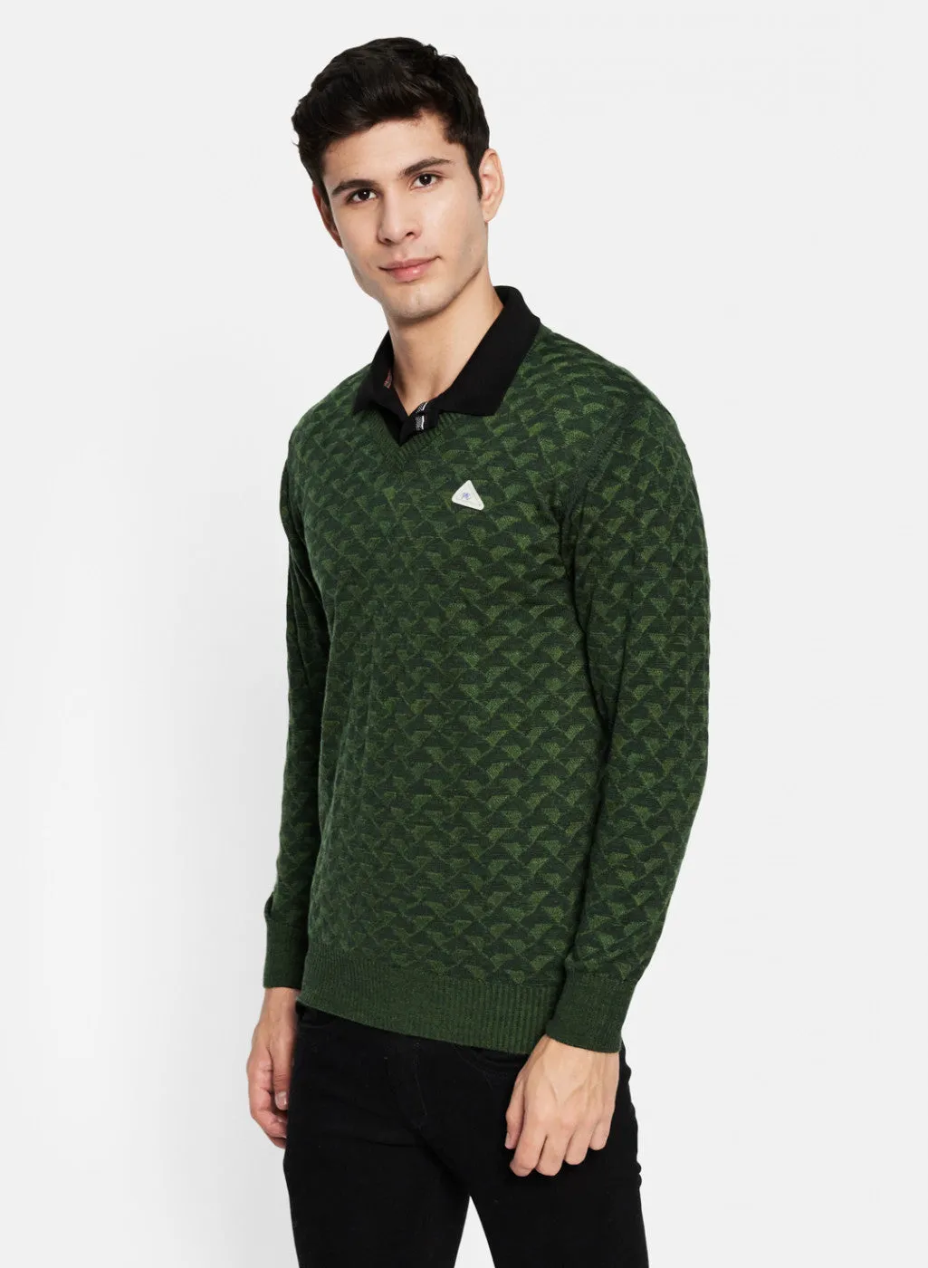 Men Green & Black Solid Pullover