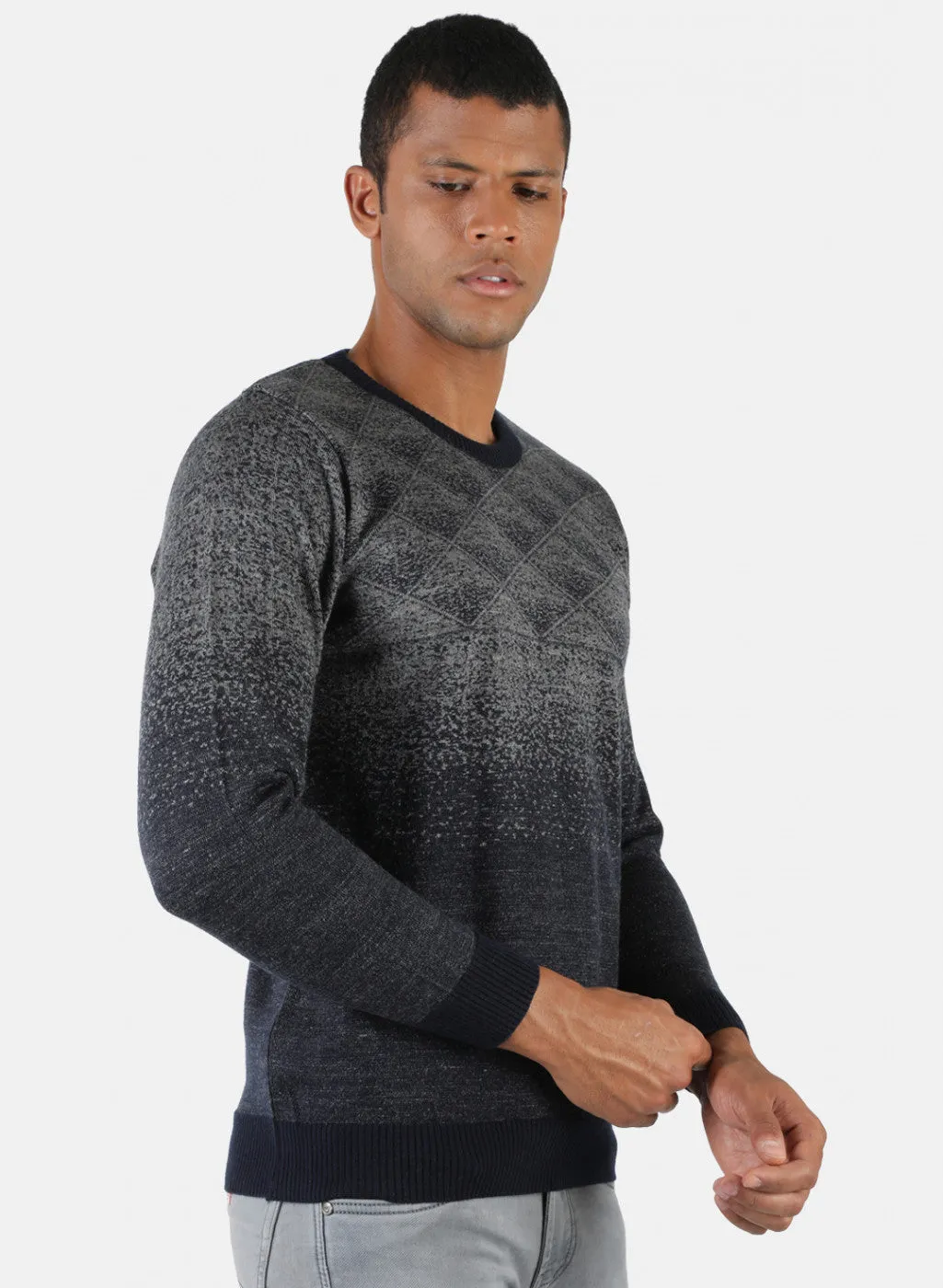 Men Grey & NAvy Solid Pullover