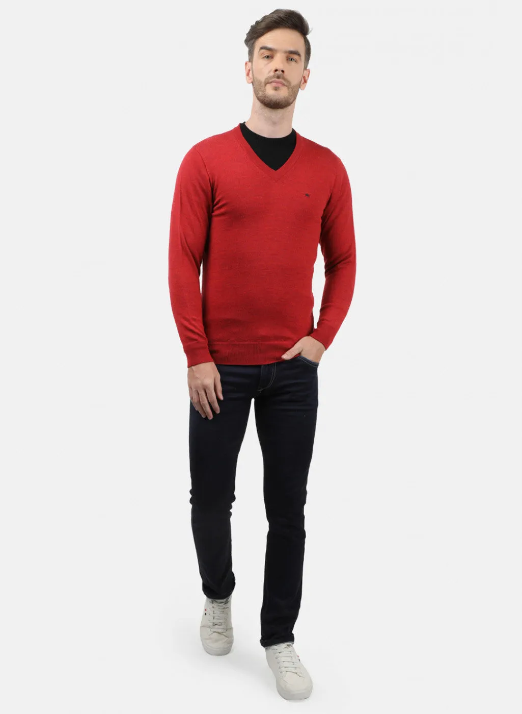 Men Red Solid Pullover