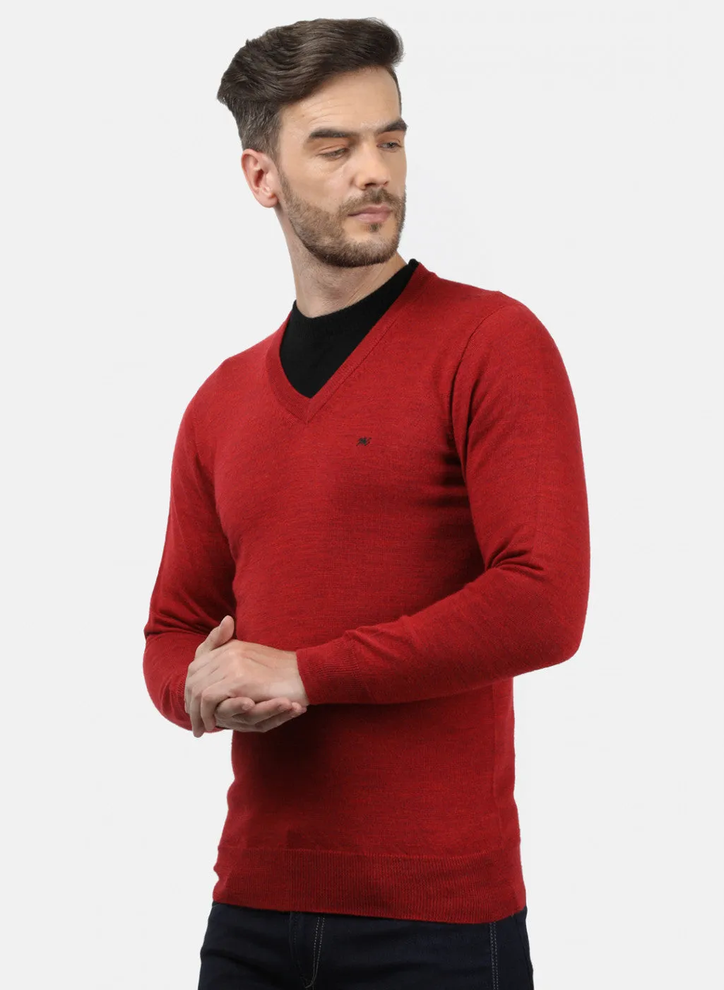 Men Red Solid Pullover